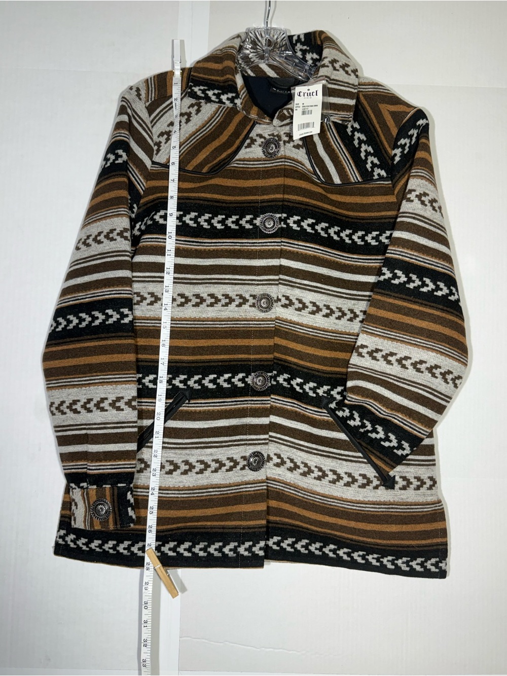 NWT Cruel Denim Aztec Style Wool Blend Jacket Sz M Brown And White